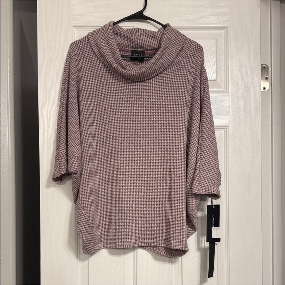 No. 11 Los Angeles Waffle Knit Cowl Neck Poncho Sweater β Dusty Pl β Small β NWT - Picture 3 of 6